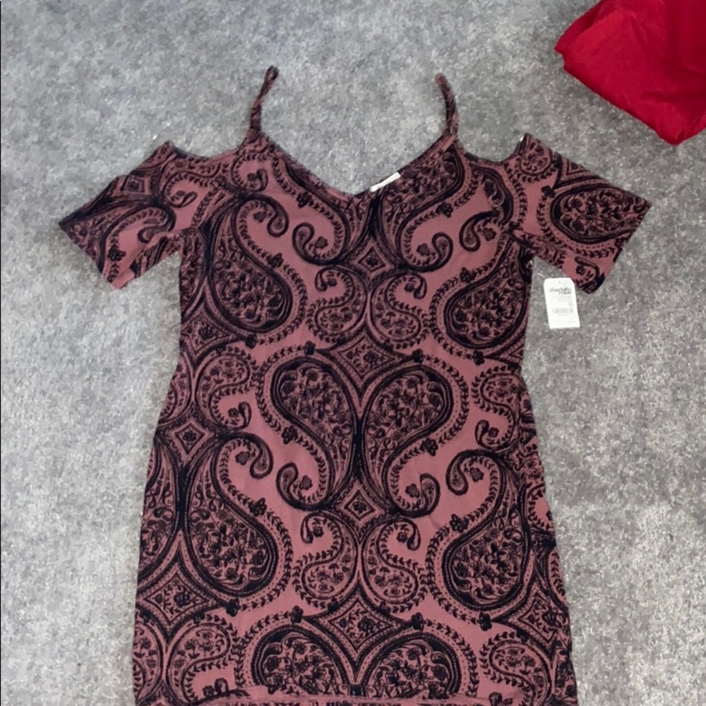maroon dress with black design